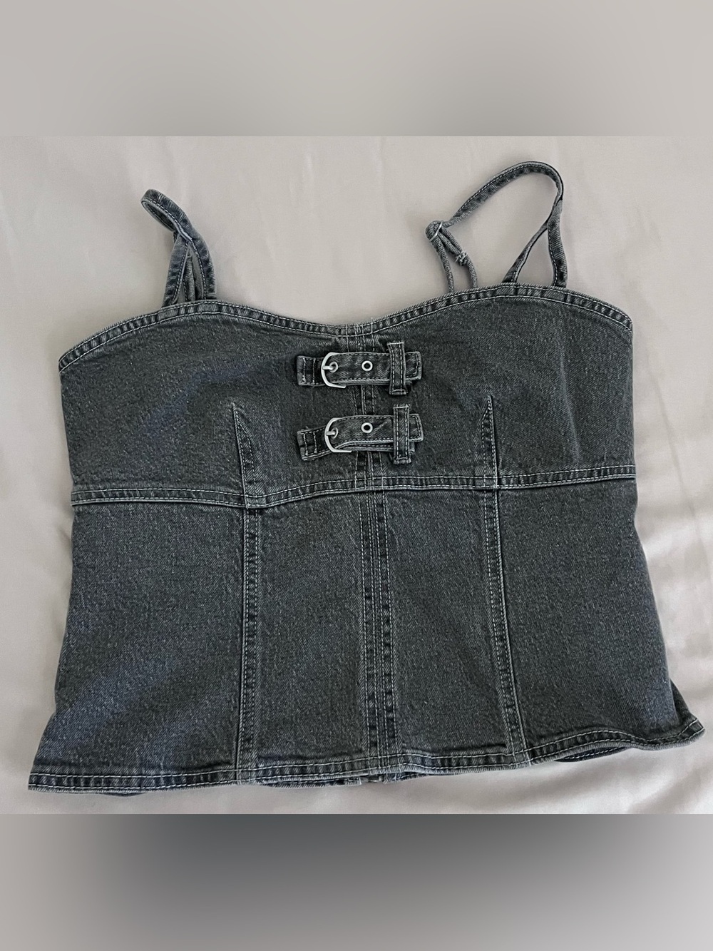 Wild fable Black Washed Denim Buckle Corset Tank Size Small